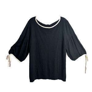 NWT Talbots Womens Tie Juliet Balloon Sleeve Tight Knit Sweater Black Plus 2X